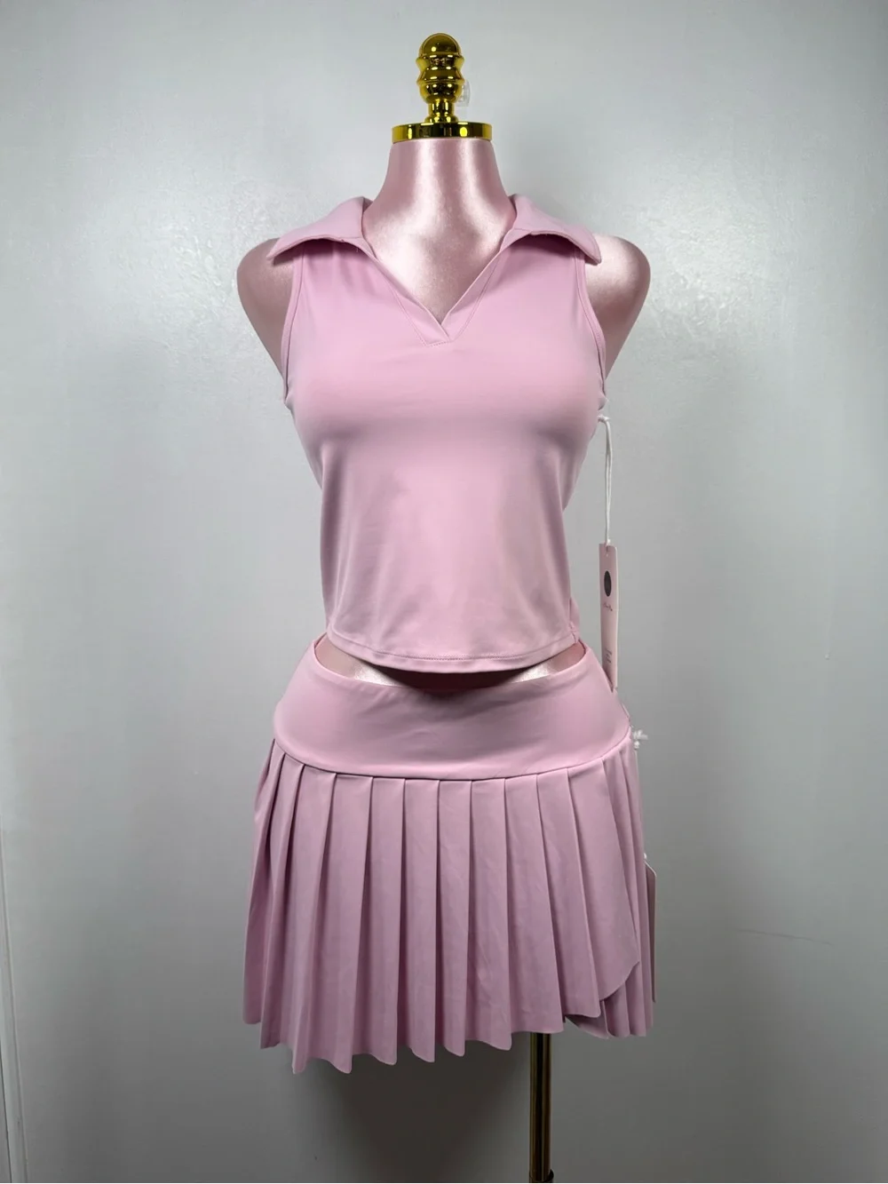 New Mix Pink Matching Set Crop Top Pleated Skort NWT Size Large